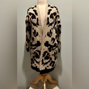 Altar’d State Leopard Print Black /Brown Long Cozy Cardigan size S/M
